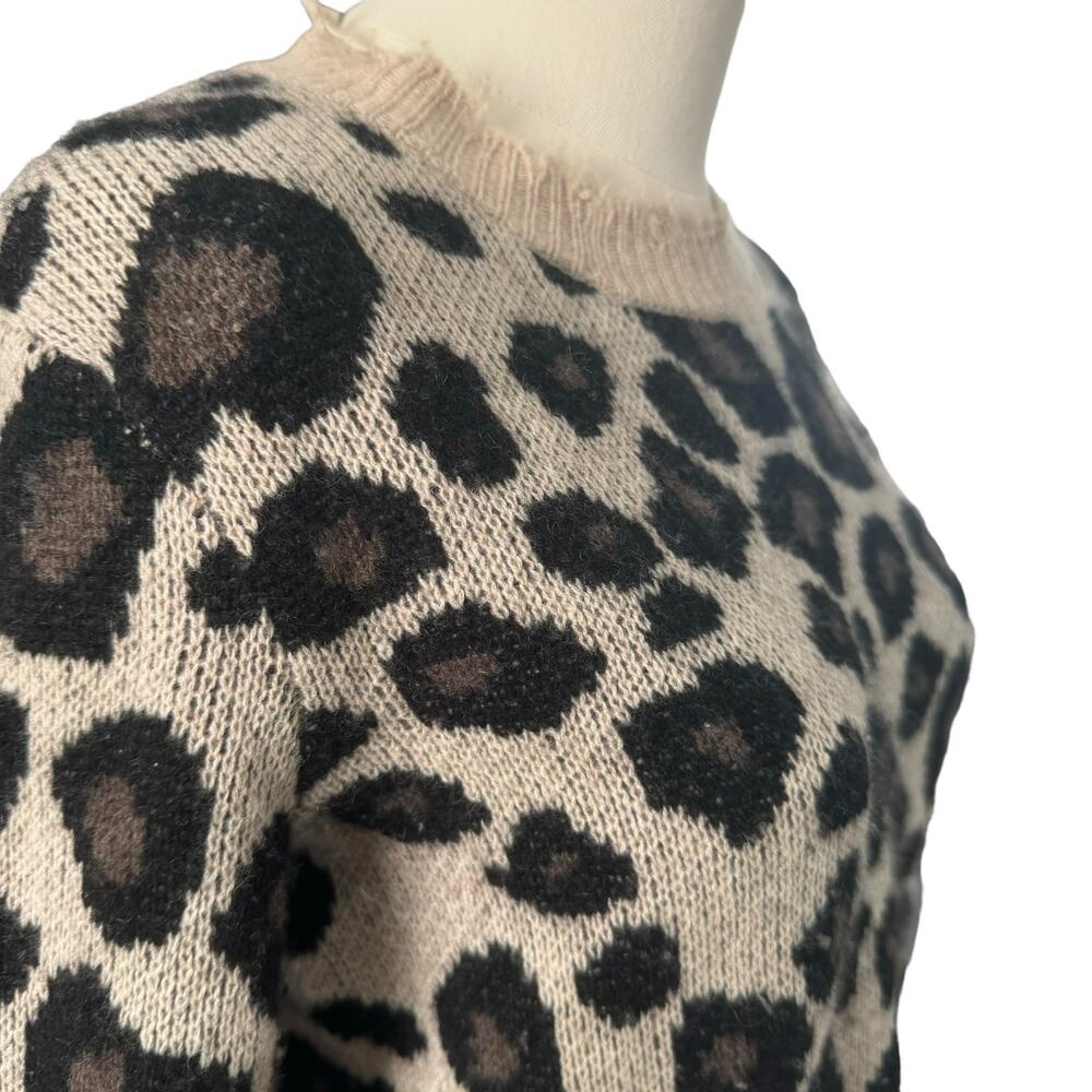 Aqua Distressed Leopard Print 100% Cashmere Sweater Edgy Animal Grunge 80s Small - Picture 10 of 12